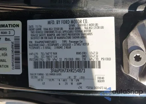 2017 Ford Fusion Se from USA, damaged, VIN 3FA6P0H7XHR254873